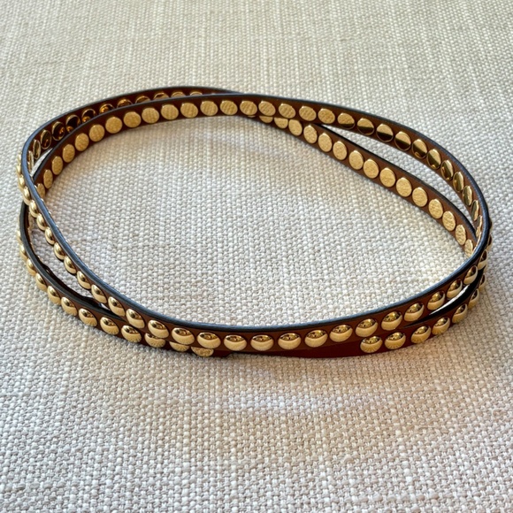 Burberry Brown Leather Gold Studs Riveted Double Wrap Belt main image 2